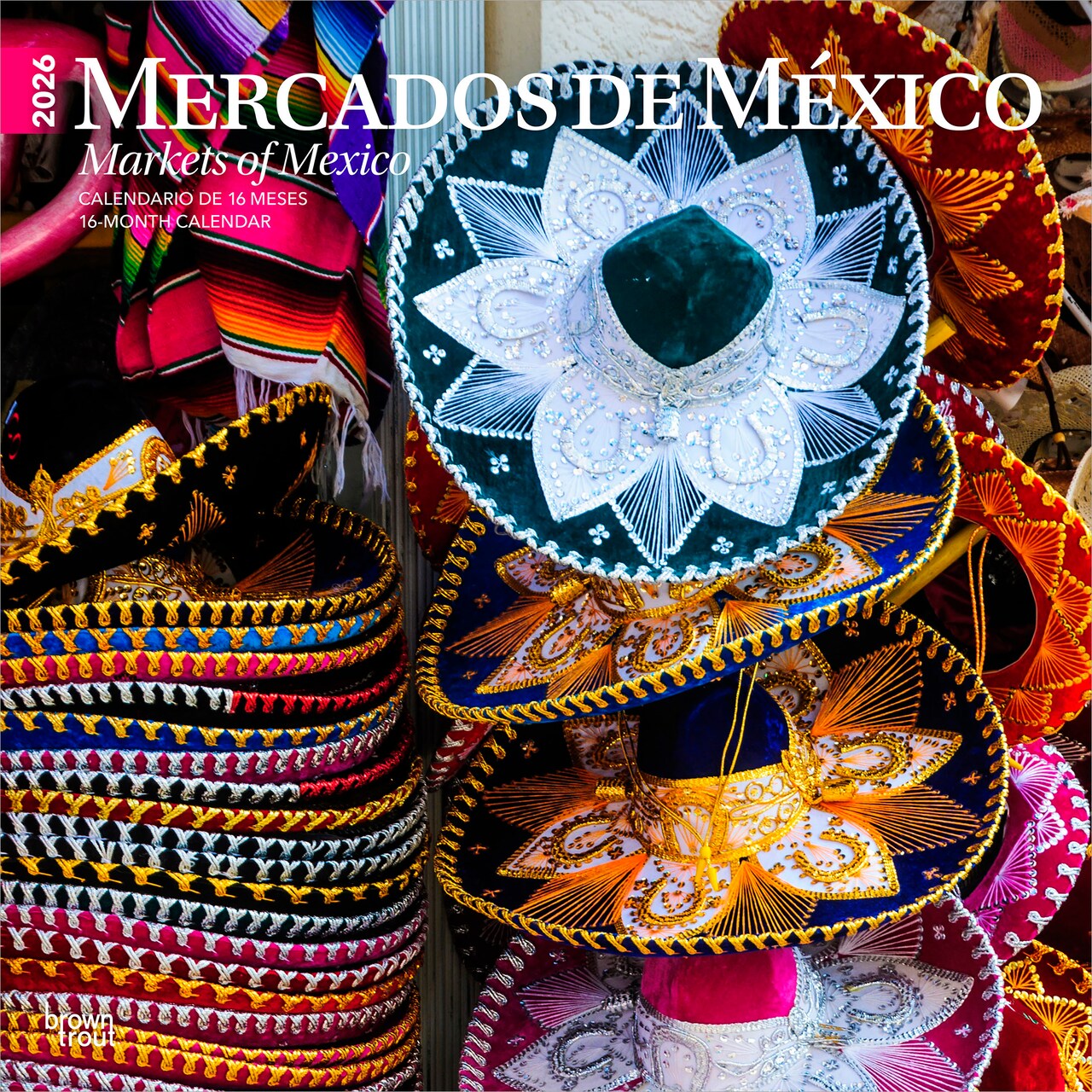 Mercados de Mexico | Markets of Mexico | 2026 12 x 24 Inch (Hanging) Monthly Square Wall Calendar | English/Spanish Bilingual | Plastic-Free